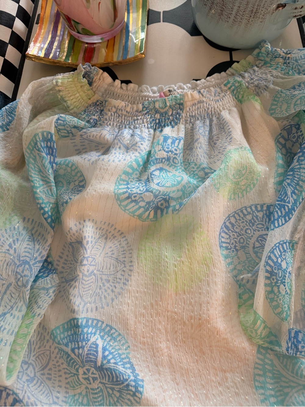 Lilly Pulitzer White Tunic Dress with Blue and Green Medallion Print - Picture 5 of 8